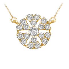 Petals of a Flower Cluster White Diamond Pendant in Yellow Gold