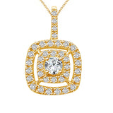 0.38 ct Cushion Double Halo Cluster Diamond Pendant in 14K White & Yellow Gold (G-H,SI) - Yellow Gold