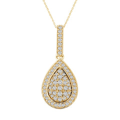 Pear Drop Shape White Diamond Pendant in Yellow Gold