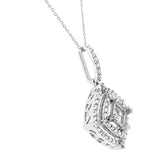 0.70 ct Dangling Cushion 5.50 mm Princess Halo Pendant Semi-Mount in 14K White & Yellow Gold (G-H,SI) - White Gold