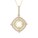 0.70 ct Dangling Cushion 5.50 mm Princess Halo Pendant Semi-Mount in 14K White & Yellow Gold (G-H,VS) - Yellow Gold