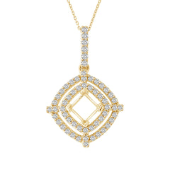 White Diamond Dangling Cushion 5.50 mm Princess Halo Pendant Semi-Mount in Yellow Gold