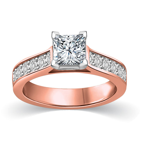 Cathedral Princess Cut with Pave Accent Diamonds Engagement Ring in 14K Rose Gold (G-H,I1) - Rose Gold