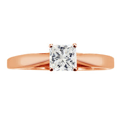 Natural Princess Cut White Diamond Cathdral Solitaire Engagement Ring in Rose Gold