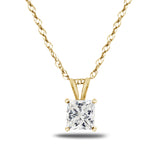 Princess Cut Diamond Solitaire Pendant Necklace 14K Gold (G-H,I1) - Yellow Gold