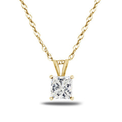 Natural Princess Cut White Diamond Solitaire Pendant Necklaces in White Gold