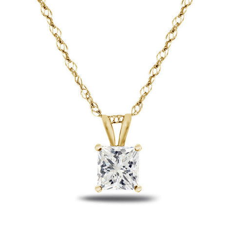 Princess Cut Diamond Solitaire Pendant Necklace 14K Gold (I-J,I1-I2) - White Gold