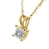 Princess Cut Diamond Solitaire Pendant Necklace 14K Gold (G-H,VS2) - Yellow Gold