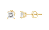 Glitz Design Princess Cut Natural Diamond Stud Earrings in 14k Gold with Screw Backs (I-J,I1-I2) - Yellow Gold