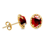 Glitz Design Cabochon Garnet Oval & Diamond Stud Style Earrings in 14k Gold with Push back - Yellow Gold