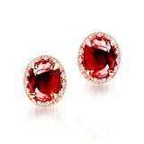 Glitz Design Cabochon Garnet Oval & Diamond Stud Style Earrings in 14k Gold with Push back - Rose Gold