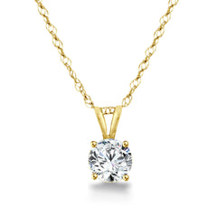 Natural Round Brilliant White Diamond Solitaire Pendant Necklaces in Yellow Gold