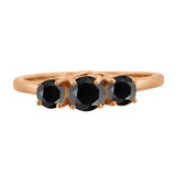 Black Diamond Three Stone Anniversary Wedding Ring in 14K Rose Gold (Black,AAA) - Rose Gold