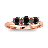 Black Diamond Three Stone Anniversary Wedding Ring in 14K Rose Gold (Black,AAA) - Rose Gold