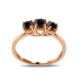 Black Diamond Three Stone Anniversary Wedding Ring in 14K Rose Gold (Black,AAA) - Rose Gold