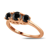 Black Diamond Three Stone Anniversary Wedding Ring in 14K Rose Gold (Black,AAA) - Rose Gold