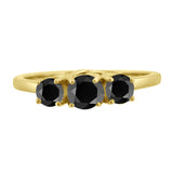 Black Diamond Three Stone Anniversary Wedding Ring in 14K White or Yellow Gold (Black,AAA) - Yellow Gold