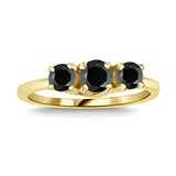 Black Diamond Three Stone Anniversary Wedding Ring in 14K White or Yellow Gold (Black,AAA) - Yellow Gold