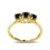 Black Diamond Three Stone Anniversary Wedding Ring in 14K White or Yellow Gold (Black,AAA) - Yellow Gold