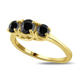 Black Diamond Three Stone Anniversary Wedding Ring in 14K White or Yellow Gold (Black,AAA) - Yellow Gold