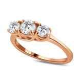 Natural  Round Brilliant Diamond Three Stone Anniversary Wedding Ring in 14K Rose Gold (I-J,I1) - Rose Gold