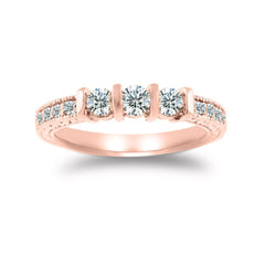 Vintage Three White Stone Anniversary Millgrain Setting Ring Past Present Future 14k Rose Gold