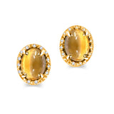 4.20 ctw Cabochon Yellow Citrine & Diamond Stud Style Earring in 14K Gold with Push Back - Yellow Gold