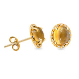 4.20 ctw Cabochon Yellow Citrine & Diamond Stud Style Earring in 14K Gold with Push Back - Yellow Gold