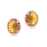 4.20 ctw Cabochon Yellow Citrine & Diamond Stud Style Earring in 14K Gold with Push Back - Rose Gold