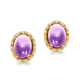 4.20 ctw Cabochon Oval Amethyst & Diamond Stud Style Earring in 14K Gold with Push Back - Yellow Gold