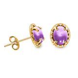 4.20 ctw Cabochon Oval Amethyst & Diamond Stud Style Earring in 14K Gold with Push Back - Yellow Gold