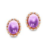 4.20 ctw Cabochon Oval Amethyst & Diamond Stud Style Earring in 14K Gold with Push Back - Rose Gold