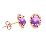 4.20 ctw Cabochon Oval Amethyst & Diamond Stud Style Earring in 14K Gold with Push Back - Rose Gold